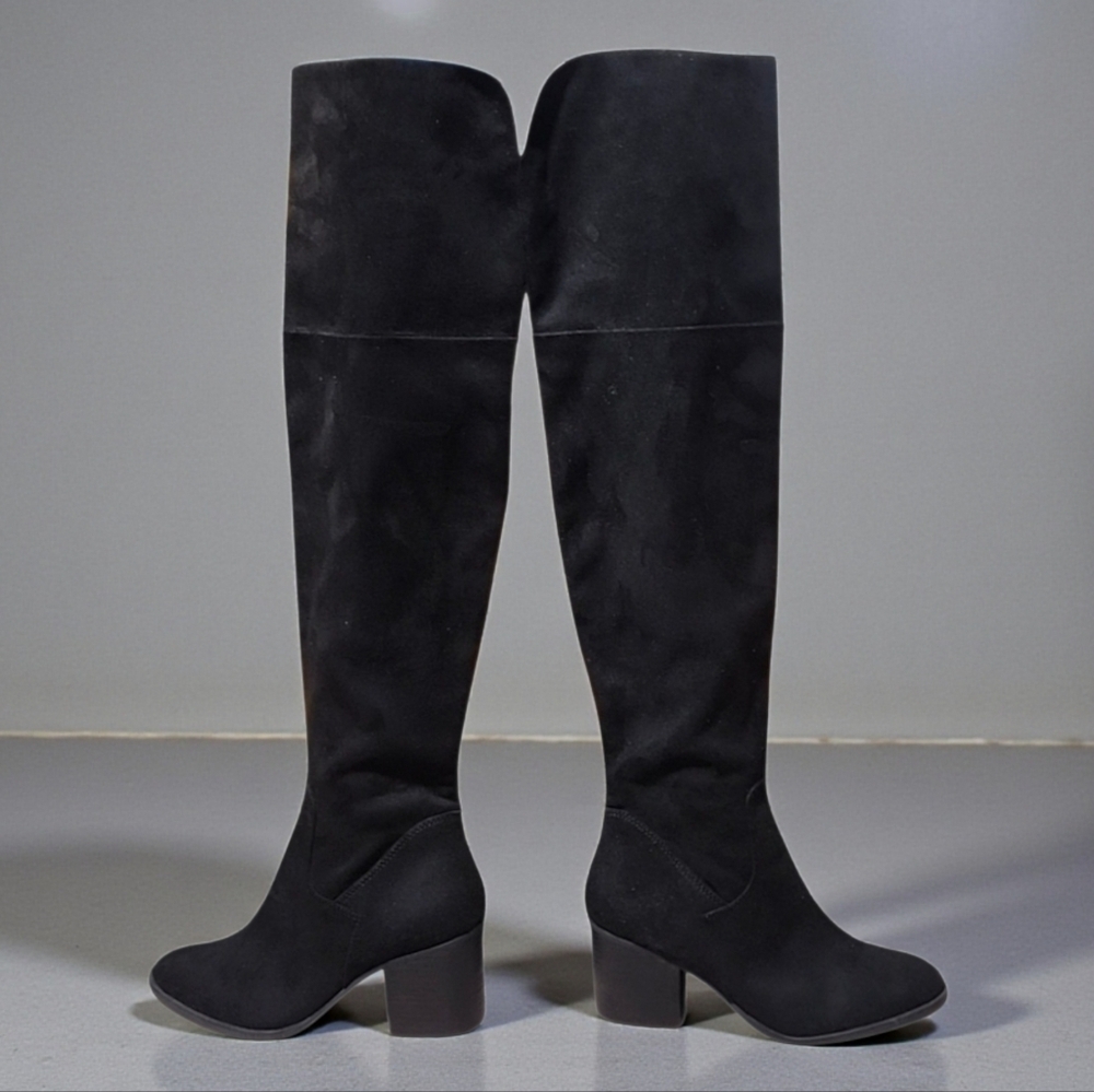 BP NORDSTROM Luke OTK Boots 6 Black Vegan Suede Over the Knee Fold Down Tall - Picture 12 of 13